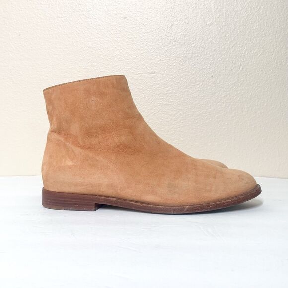 Mansur Gavriel Shearling Lined Suede Ankle Boots 36.5 US 6.5 Flat Tan - Picture 1 of 8
